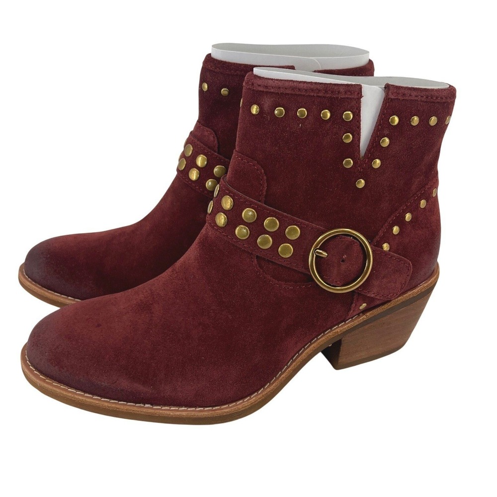 Sofft Allene II Harness Ankle Boots Size 6 Brick Red Suede Studded‎ Western Moto
